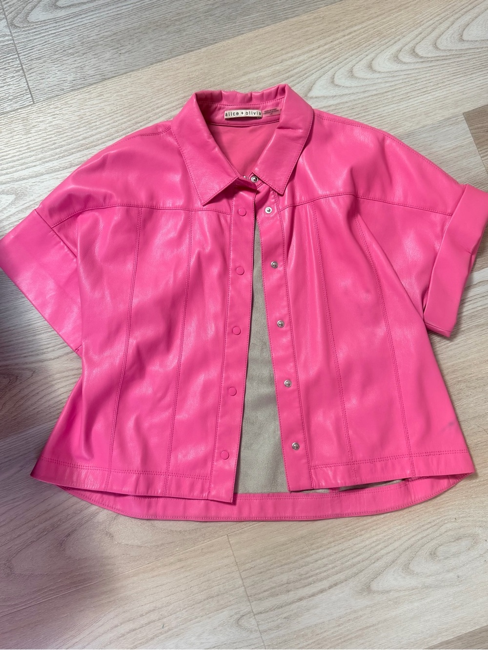 Alice + Olivia Hot Pink Short-Sleeve Faux Leather Jacket